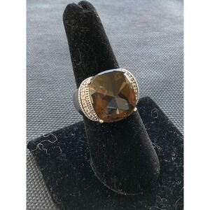 925 Sterling Silver Large Smoky Quartz Ring Size 7 Small Accent Stones Vintage